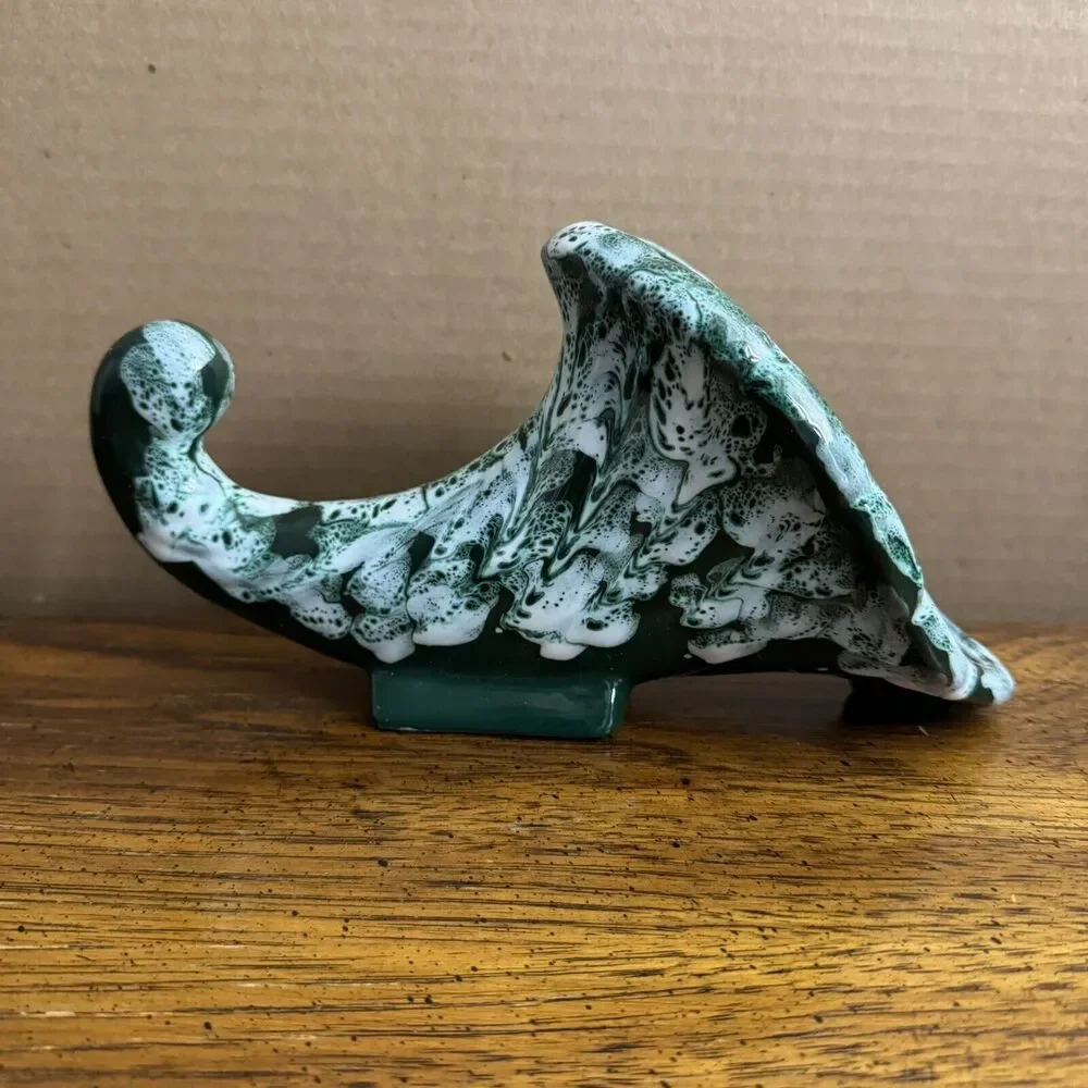 Italian M.N.Co Art Pottery Cornucopia Vase Planter MCM Glaze‎ Italy Vtg Green